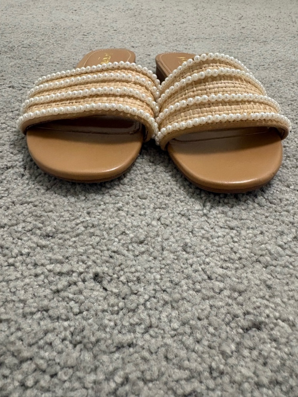 J Crew Raffia Pearl, Flat Slide Sandals Size 8 - Picture 7 of 8